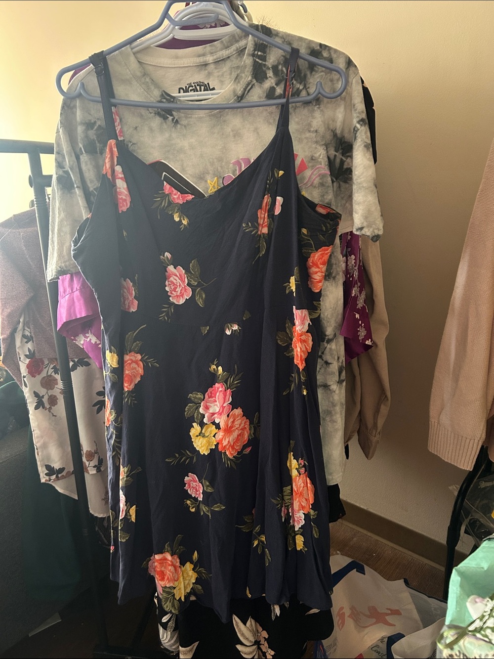 Old Navy Navy Floral Spaghetti Strap Mini Dress